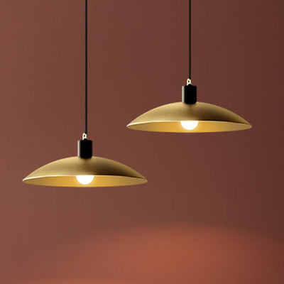 Minimalist Brass Flat Dome Shade 1-Light Pendant Light