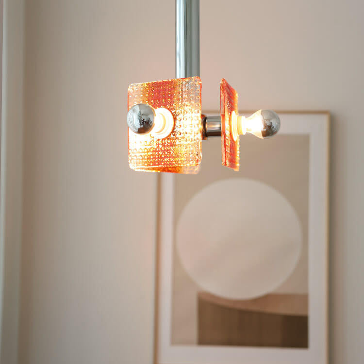 Traditional Vintage Caramel Glass Iron Square 3-Light Chandelier for Living Room