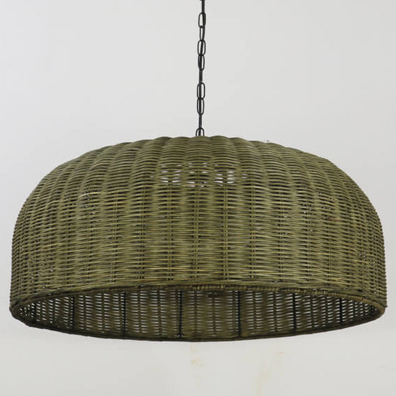 Vintage Rattan Weaving Drum 3-Light Chandelier