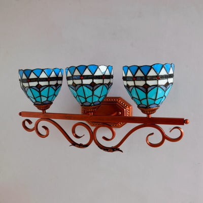 Tiffany Mediterranean Blue Stained Glass 3-Light Wall Light