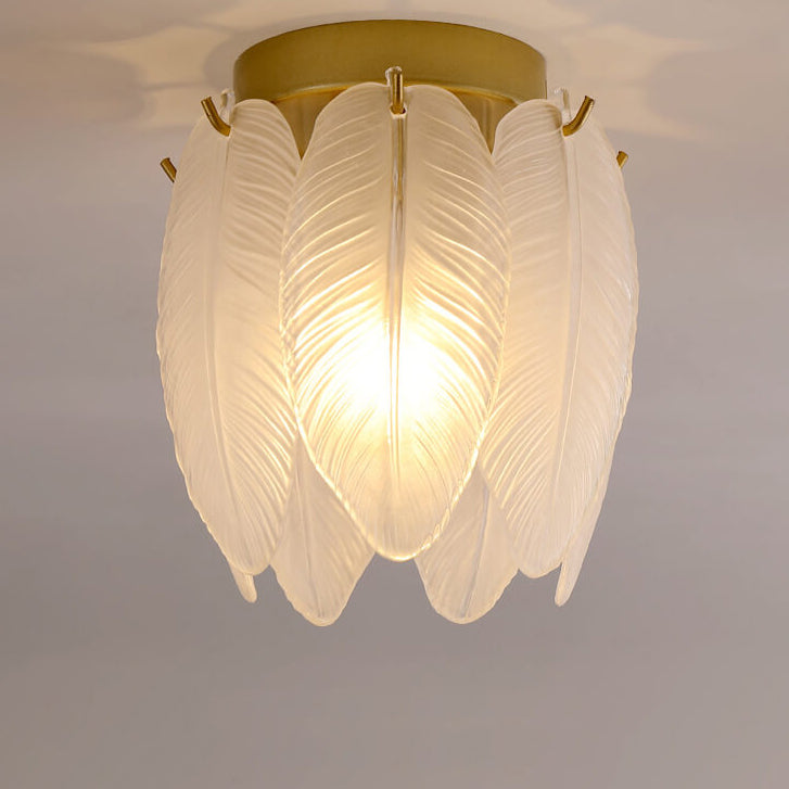 Light luxury Creative Feather Glass 1-Light Semi-Flush Mount Ceiling Light