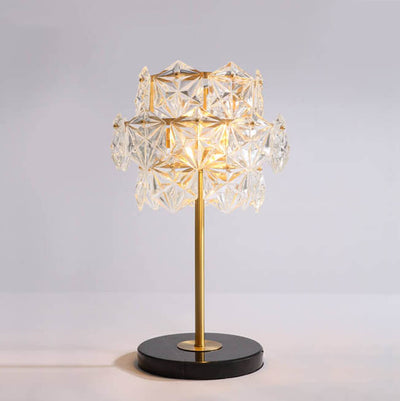 Modern Snowflake Glass Shade 2-Light Marble Base Table Lamp