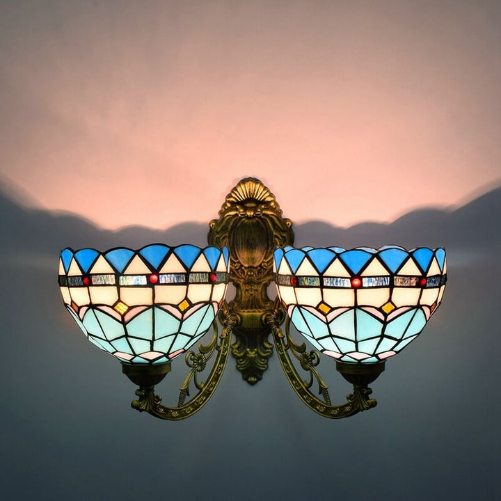 Tiffany Mediterranes Buntglas 2-Licht Wandleuchte 