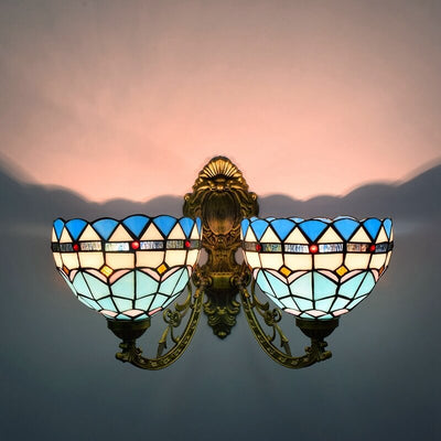 Tiffany Mediterranean Stained Glass 2-Light Wall Sconce