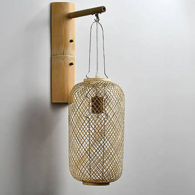 Modern Bamboo Weaving Column Lantern 1-Light  Wall Sconce Lamp