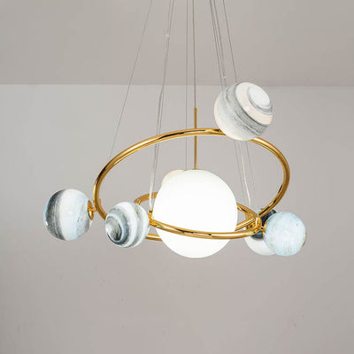 Modern Planet Round Glass 7-Light Chandelier