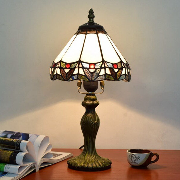 Lámpara de mesa de 1 luz con forma de campana de vidrio teñido estilo barroco Tiffany 