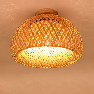 Bamboo Weaving Bowl Shape 1-Light LED Flush Mount Ceiling Light