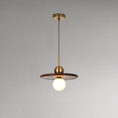 Vintage Nussbaum Massivholz Glaskugel 1-Licht LED Pendelleuchte 