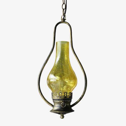 Vintage Kerosene Cracked Glass Shade 1-Light Pendant Light