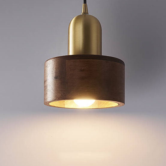 Lámpara colgante LED de cilindro de nuez vintage con tapa de latón 