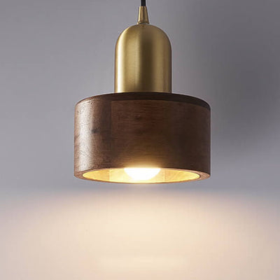 Vintage Nussbaum Zylinder Messing Top LED Pendelleuchte 