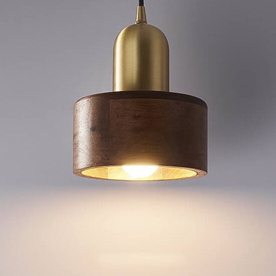 Vintage Walnut Cylinder Brass Top LED Pendant Light