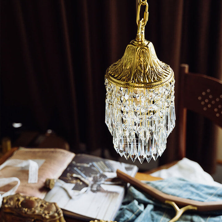 Lámpara colgante de 1 luz de cristal y latón con campanillas vintage 