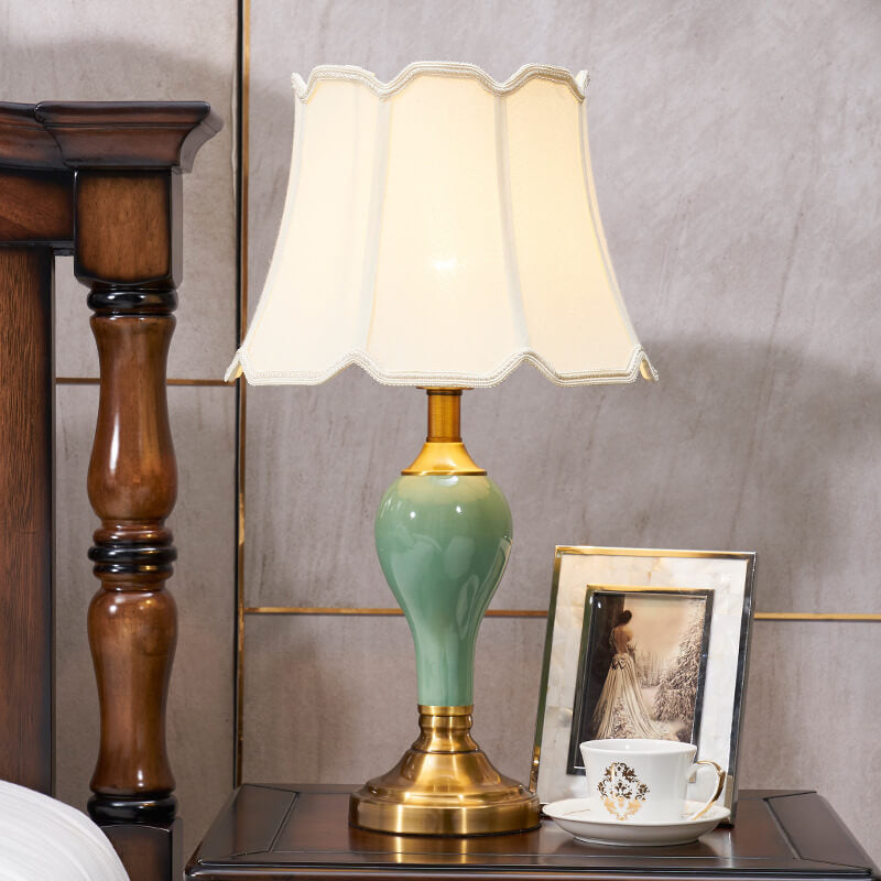 Vintage Fabric Waterdrop Base Ceramic 1-Light Table Lamp