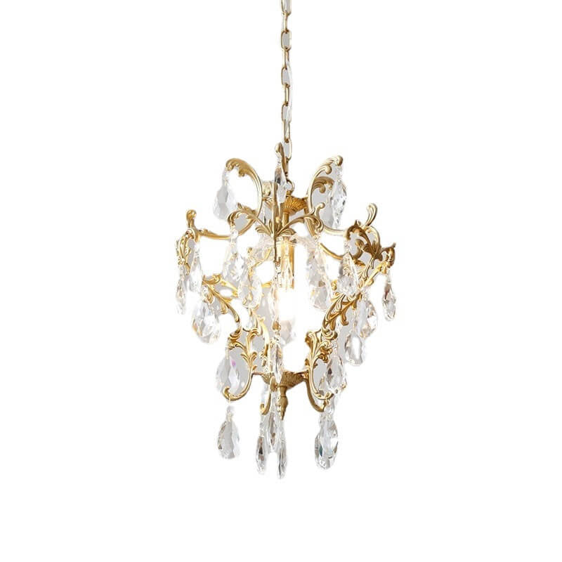 Lámpara colgante elegante de 1 luz de cristal de latón vintage francés 