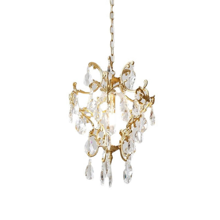 Lámpara colgante elegante de 1 luz de cristal de latón vintage francés 
