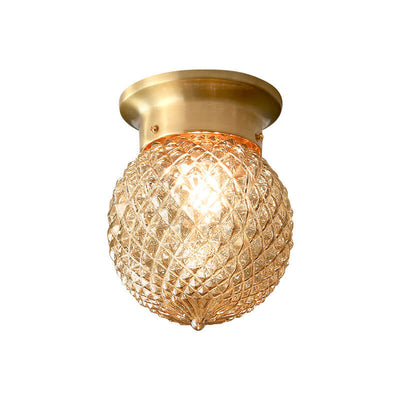 Vintage Copper Glass Round 1-Light Semi-Flush Mount Ceiling Light