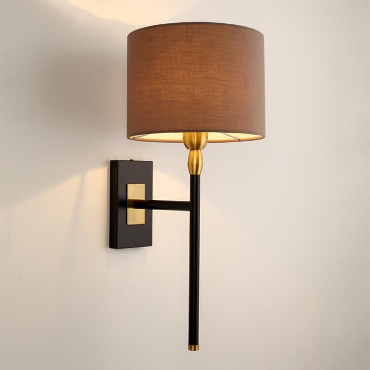Modern Minimalist Coffee Fabric Cylinder Shade 1-Light Wall Sconce Lamp