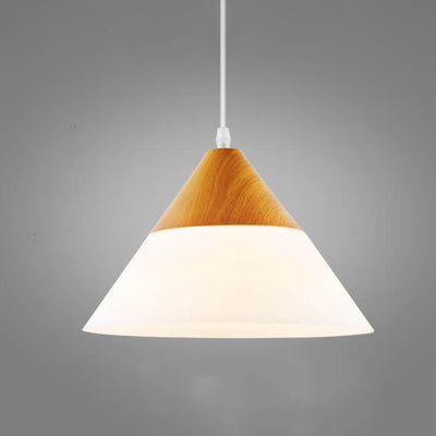 Luminaire suspendu à 1 lumière en forme de cône de verre à grain de bois nordique