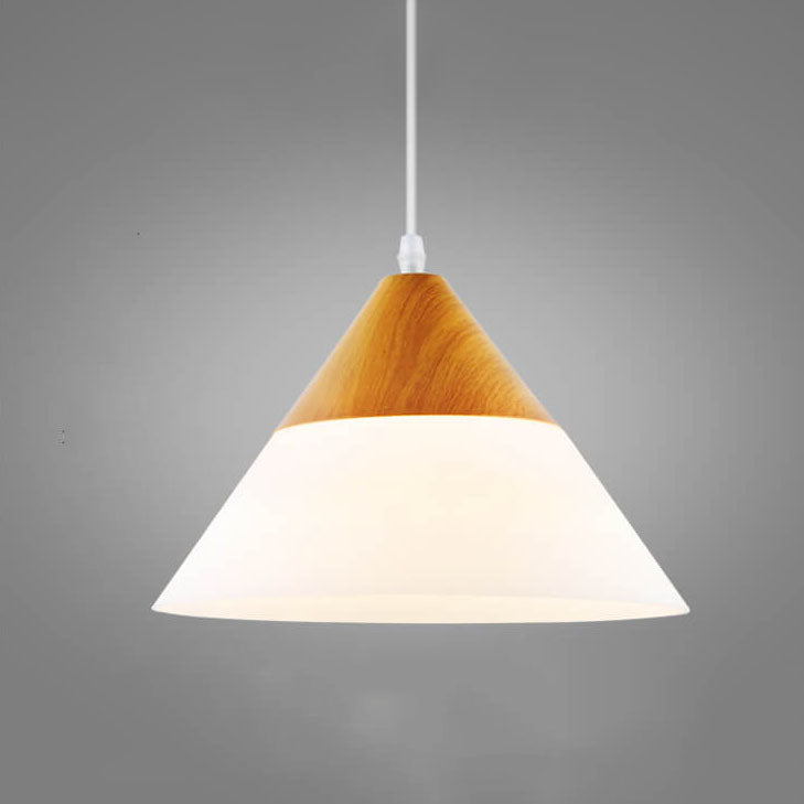 Luminaire suspendu à 1 lumière en forme de cône de verre à grain de bois nordique