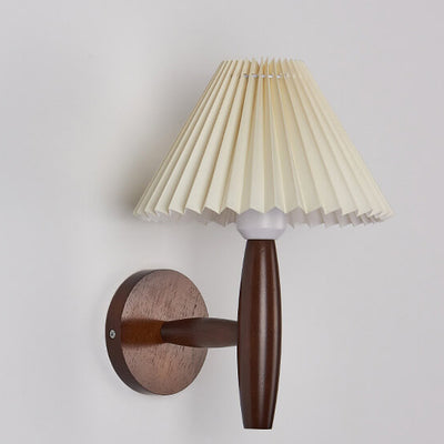 Vintage Wooden Pleated Umbrella Shade 1-Light Wall Sconce Lamp