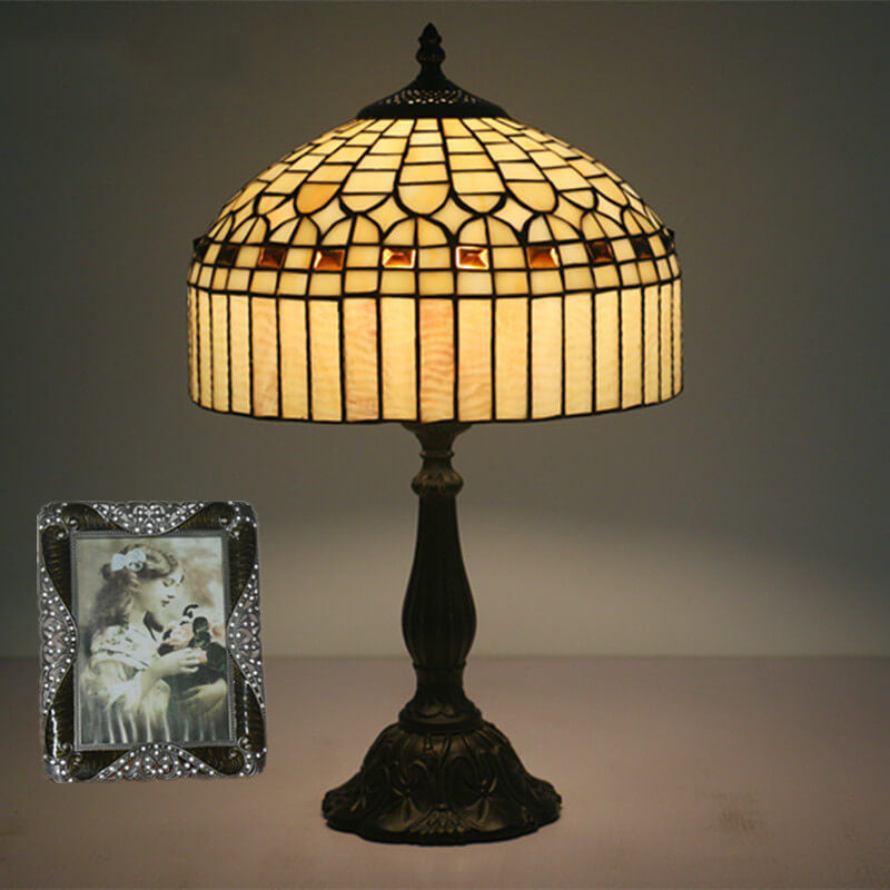 Lámpara de Mesa de 1 Luz de Vidrio Barroco Amarillo Tiffany Europeo 