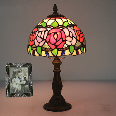 Lámpara de Mesa Retro Tiffany Flor de Rosa en Vidrio de Colores con 1 Luz 