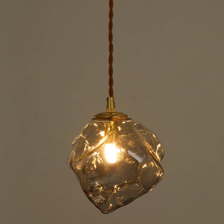 Vintage Lava Eiswürfel Glas Nussbaum 1-Licht LED Pendelleuchte 