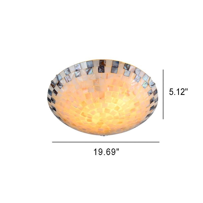 Tiffany Mediterranean Mosaic Shell Round LED Flush Mount Ceiling Light