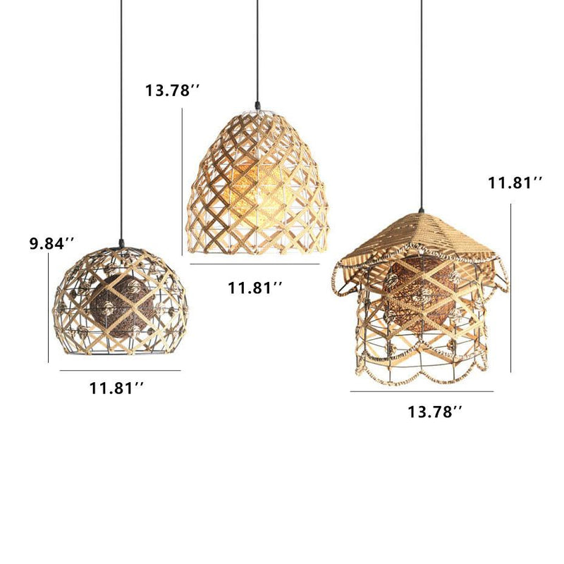 Creative Rattan Weaving Hanfkugeln 1-Licht-Pendelleuchte 