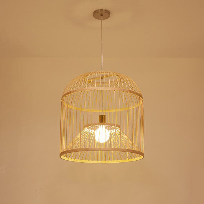 Vintage Bamboo Weaving Birdcage 1-Licht Pendelleuchte 