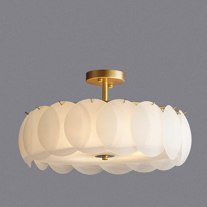 French Glass Round Drum 5/6 Light Semi-Flush Mount Ceiling Light