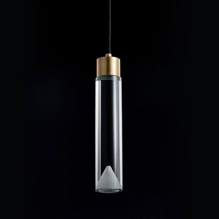 Moderne minimalistische kristallzylindrische Messing-LED-Pendelleuchte 