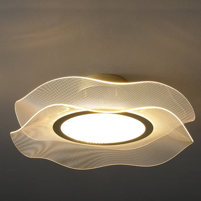 Lustre Plafonnier Semi-Encastré LED Feuille de Lotus Ronde en Acrylique de Luxe Créatif 