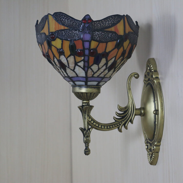 Lámpara de Aplique de Pared de 1 Luz con Vidrio de Libélula Retro Tiffany 
