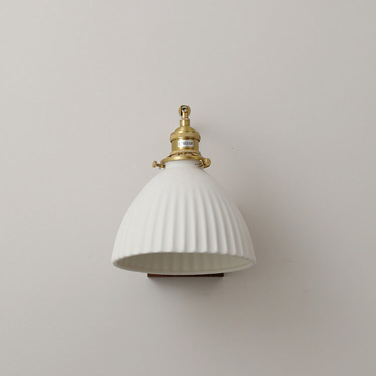 Vintage Walnuss Keramik Glocke 1-Licht Wandleuchte Lampe 