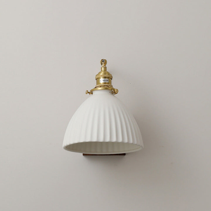 Vintage Walnuss Keramik Glocke 1-Licht Wandleuchte Lampe 