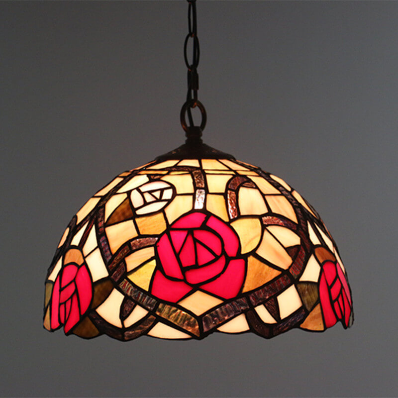 Cúpula de Vidrio Tiffany Europea con Vitral, Lámpara Colgante de 1 Luz 