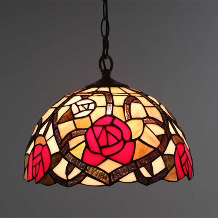 Cúpula de Vidrio Tiffany Europea con Vitral, Lámpara Colgante de 1 Luz 