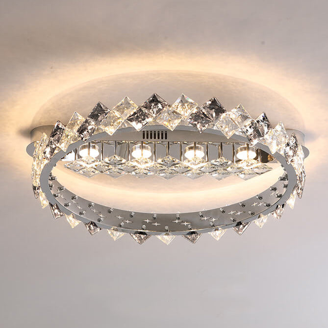 Modern Luxury Crystal Circle LED Semi-Flush Mount Ceiling Light