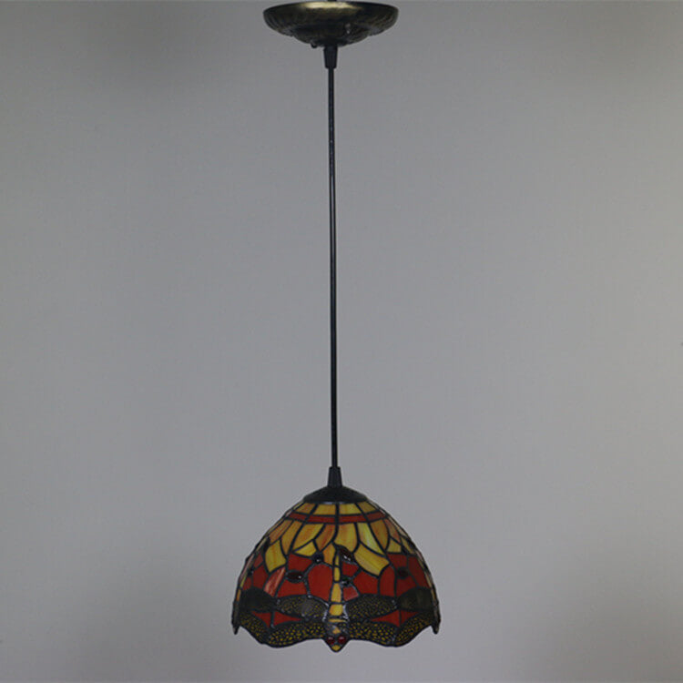 Europäische Tiffany Libelle Buntglas 1-Licht Pendelleuchte 