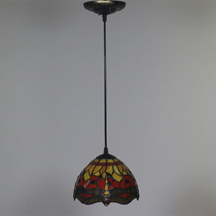 Europäische Tiffany Libelle Buntglas 1-Licht Pendelleuchte 