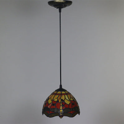 European Tiffany Dragonfly Stained Glass 1-Light Pendant Light