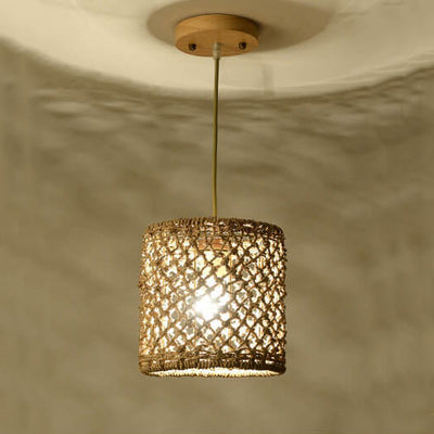 Vintage Straw Weaving Column 1-Light Pendant Light