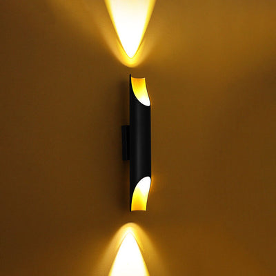 Moderne zylindrische 2-flammige Wandleuchte aus Aluminium in Schwarzgold 