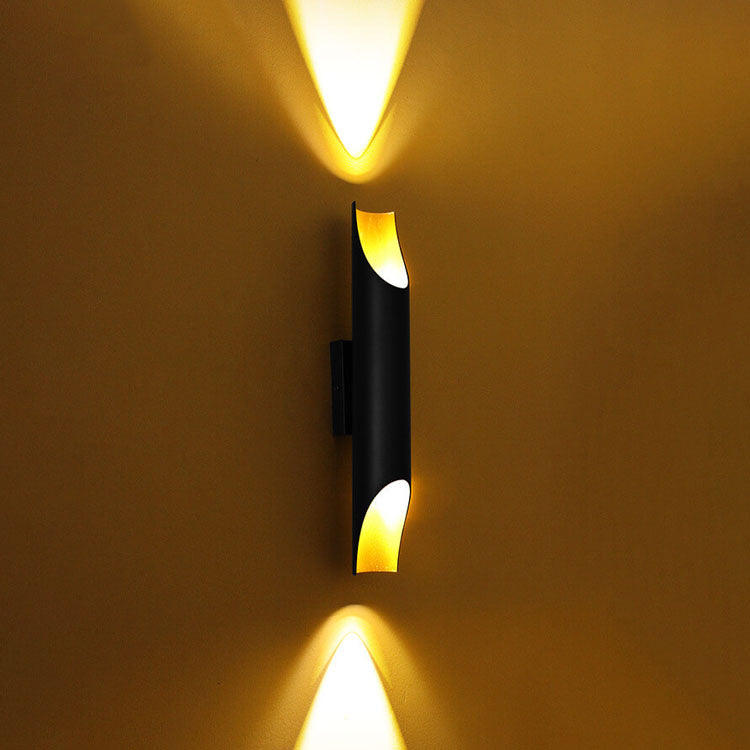 Moderne zylindrische Aluminium Schwarz Gold 2-Licht Wandleuchte 