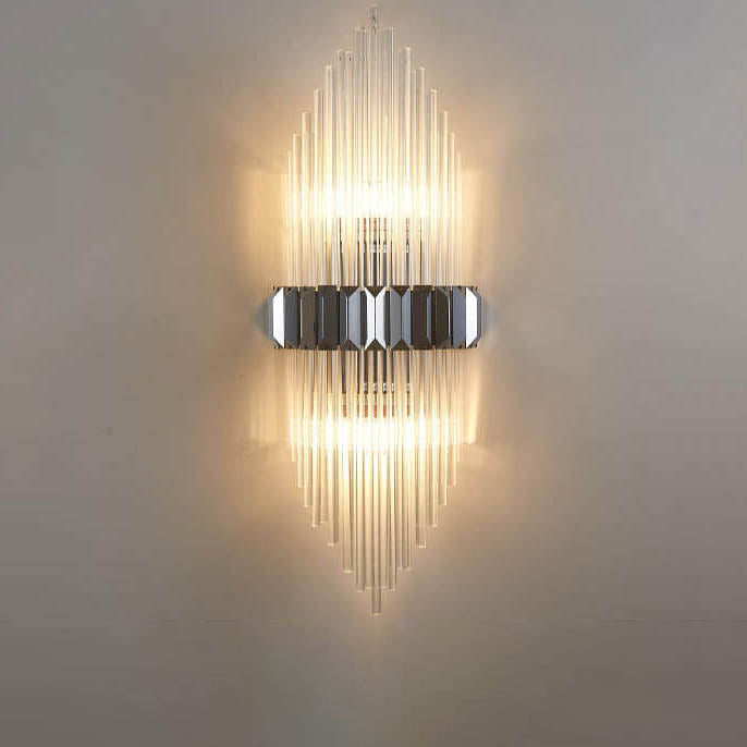 Moderne Wandleuchte mit zwei Lichtern aus Messing und Kristall, Röhrenform 