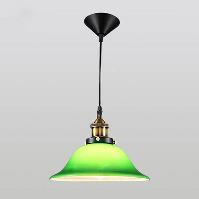 Vintage Industrial Green Bell Glass 1-Light Pendant Light