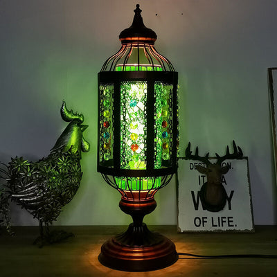 Vintage Turkish Stained Glass Lantern 1-Light Table Lamp
